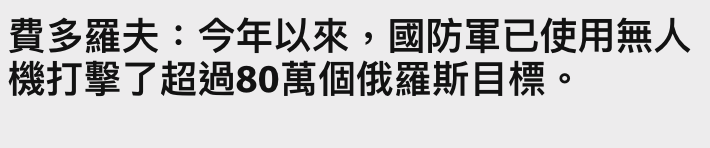 費多羅夫今年以來,國防軍已使用無人機打擊了超過80萬個俄羅斯目標。