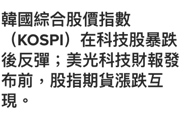 韓國綜合股價指數(KOSPI)在科技股暴跌後反彈美光科技財報發布前,股指期貨漲跌互現。