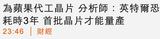 為蘋果代工晶片分析師英特爾恐耗時3年首批晶片才能量產23 46財經