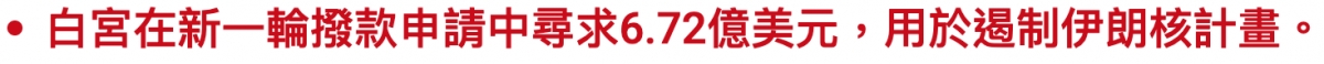 白宮在新一輪撥款申請中尋求6.72億美元,用於遏制伊朗核計畫。