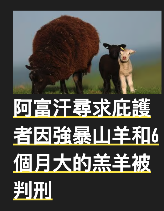 阿富汗尋求庇護者因強暴山羊和(6個月大的羔羊被判刑