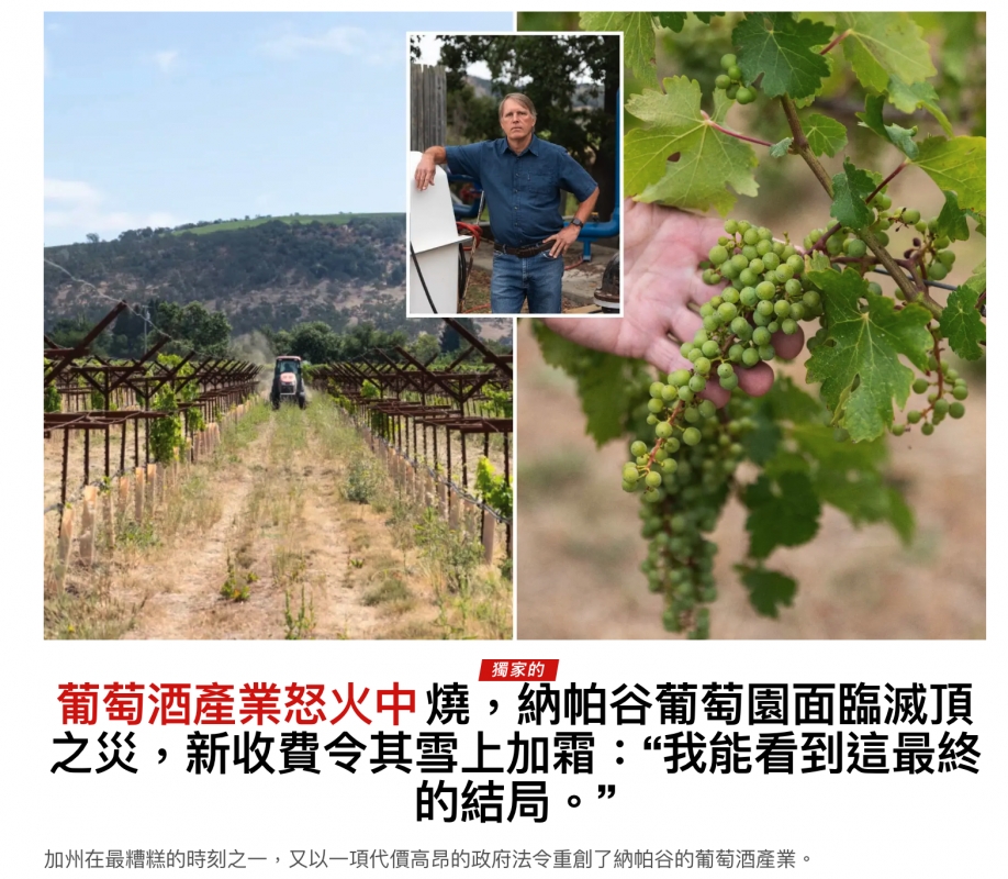 E火中燒,納帕谷葡萄園面臨滅頂之災,新收費令其雪上加寐我能看到這最終的結局。?