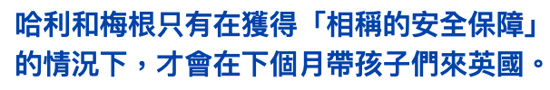 哈利和梅根只有在獲得「相稱的安全保障」的情況下,才會在下個月帶孩子們來英國。