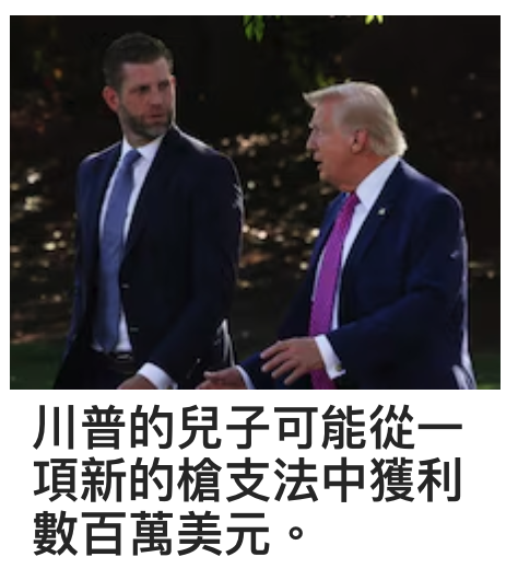 川普的兒子可能從一項新的槍支法中獲利數百萬美元。