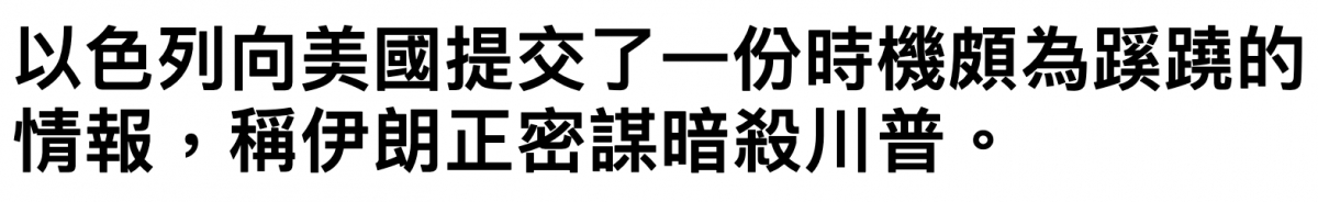 以色列向美國提交了一份時機頗為蹤蹺的情報,稱伊朗正密謀暗殺川普。