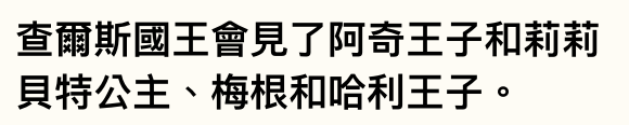 查爾斯國王會見了阿奇王子和莉莉貝特公主、梅根和哈利王子。