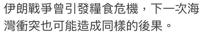 伊朗戰爭曾引發查食危機,下一次海灣衝突也可能造成同樣的後果。