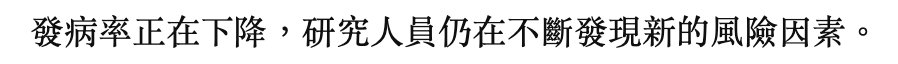 發病率正在下降,研究人員仍在不斷發現新的風險因素。