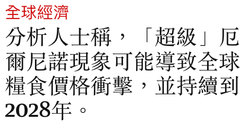 全球經濟分析人士稱,「超級」厄爾尼諾現象可能導致全球糧食價格衝擊,並持續到2028年。