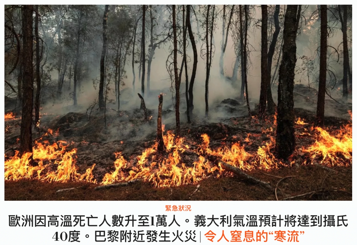 ! y【4了歐洲因高溫死亡人數升至1萬人。義大利氣溫預計將達到攝氏40度。巴黎附近發生火災令人窒息的寒流