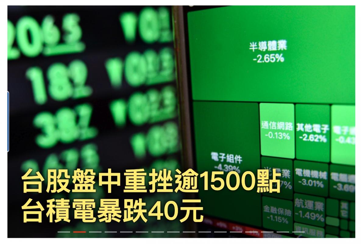 全股盤中重擇僑1500點Ps台積電暴跌40元