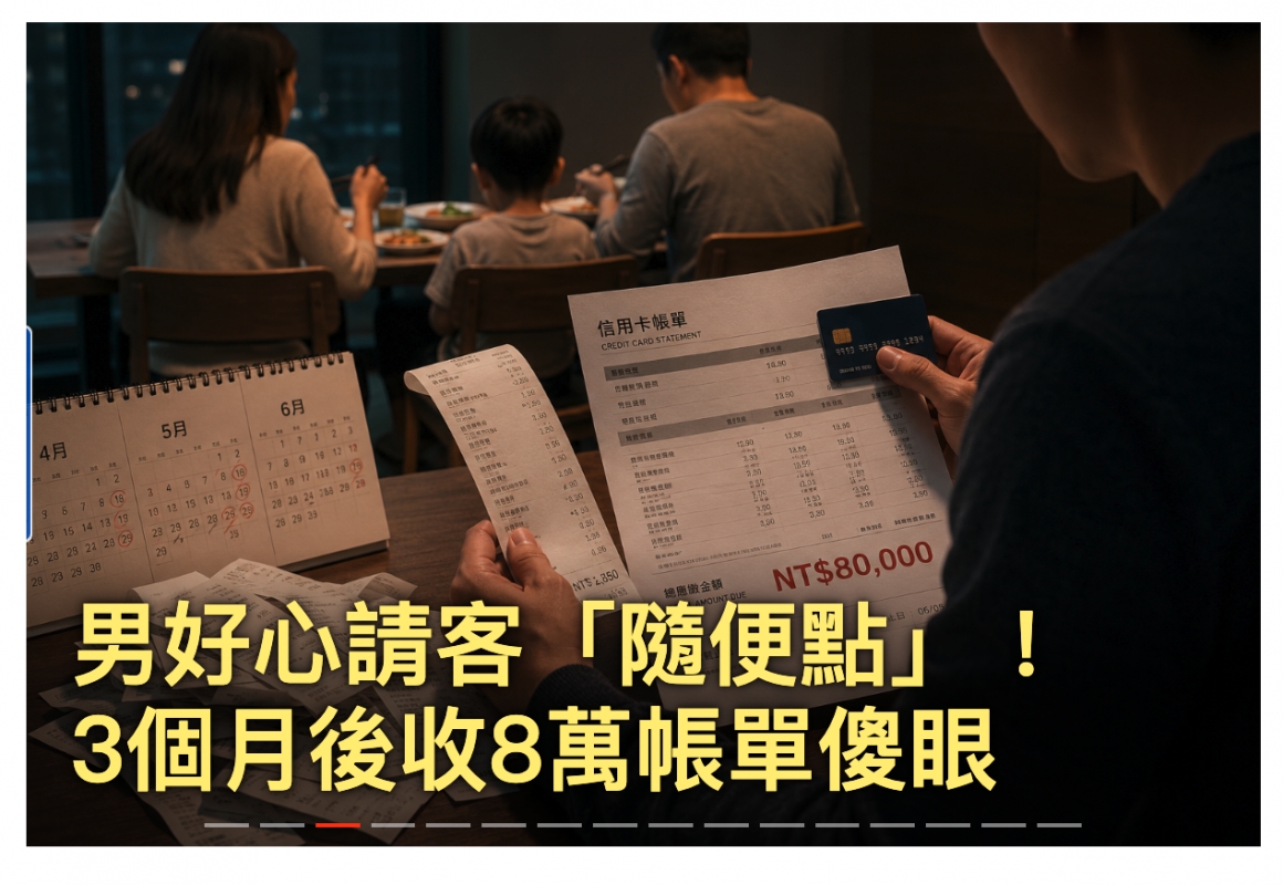 男好選請客「隨便點! 3個月後收8萬帳單傻眼
