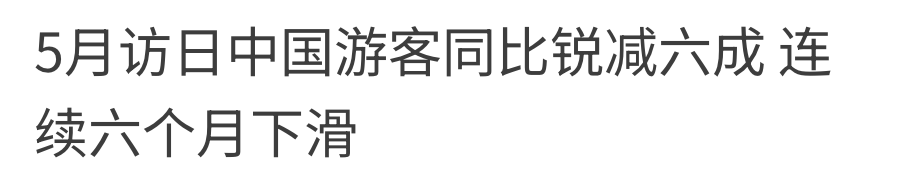 5月訪日中國游客同比銳減六成連續六個月下滑